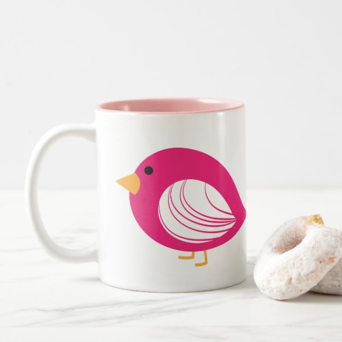 Cute pink quirky birds Two_Tone coffee mug