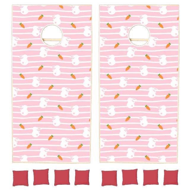 Cute Pink Rabbit and Carrot Pattern Cornhole Set (Set)