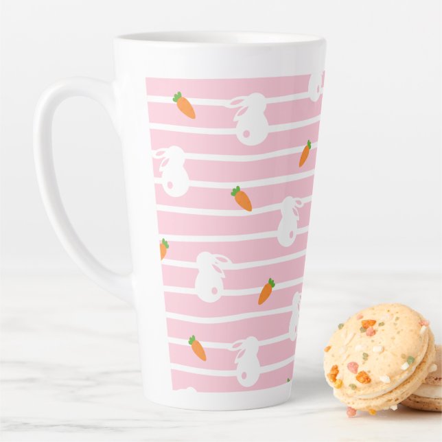 Cute Pink Rabbit and Carrot Pattern Latte Mug (In Situ)