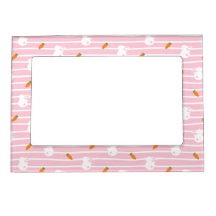 Cute Pink Rabbit and Carrot Pattern Magnetic Frame