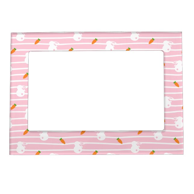 Cute Pink Rabbit and Carrot Pattern Magnetic Frame (Front)