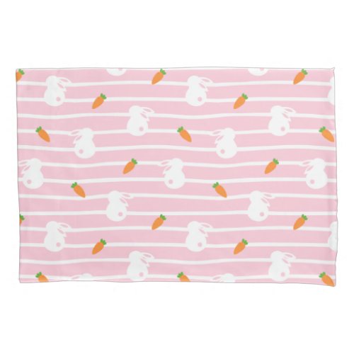 Cute Pink Rabbit and Carrot Pattern Pillow Case