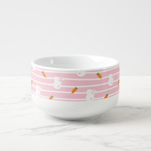 Cute Pink Rabbit and Carrot Pattern Soup Mug