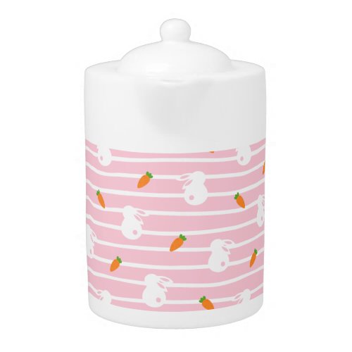 Cute Pink Rabbit and Carrot Pattern Teapot