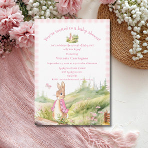 Cute Pink Rabbit Baby Shower Invitation
