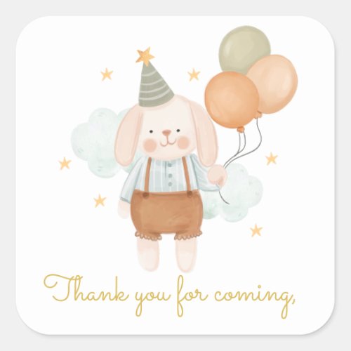 Cute Pink Rabbit  Baloons Birthday  Square Sticker
