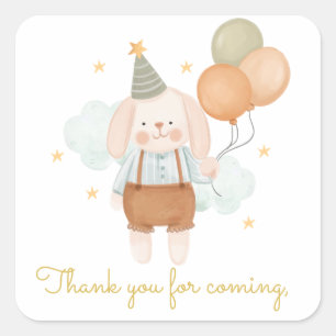 Cute Pink Rabbit & Baloons Birthday Square Sticker