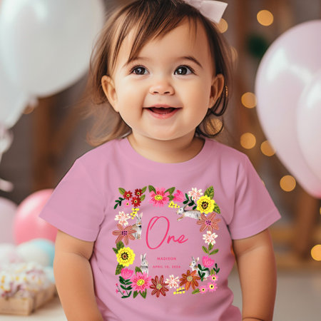 Cute Pink Rabbit Bunny Girl Birthday Party Baby T-shirt