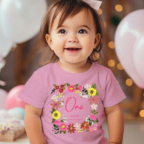 Cute Pink Rabbit Bunny Girl Birthday Party Baby T_Shirt