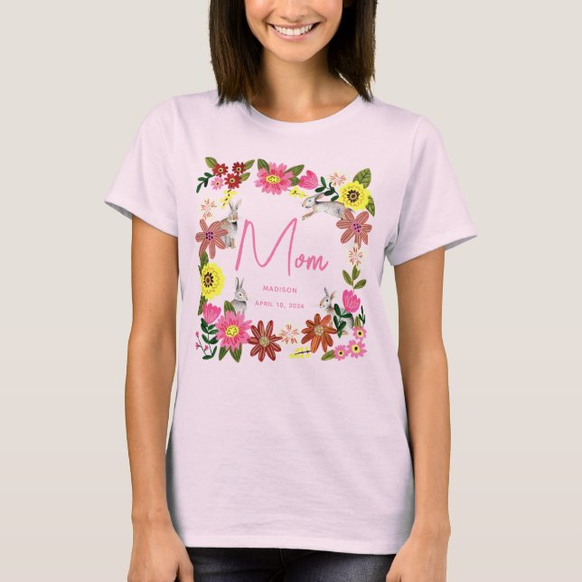 Cute Pink Rabbit Bunny Mom Birthday Party T-Shirt (Front)