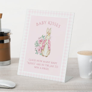 Cute Pink Rabbit Floral Baby Shower Pedestal Sign