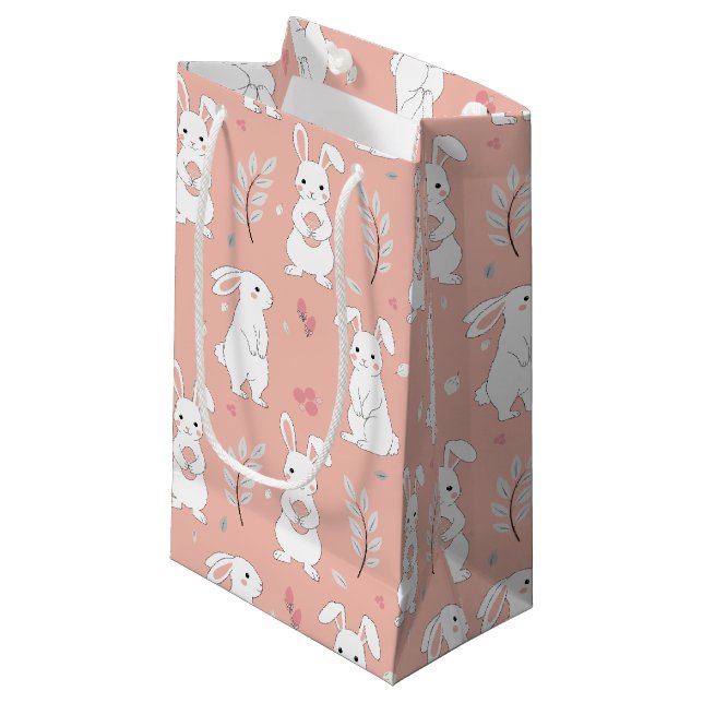 Cute Pink Rabbit Spring Small Gift Bag (Front Angled)