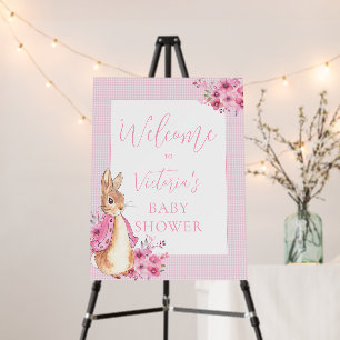 Cute Pink Rabbit Welcome Floral Baby Shower Foam Board