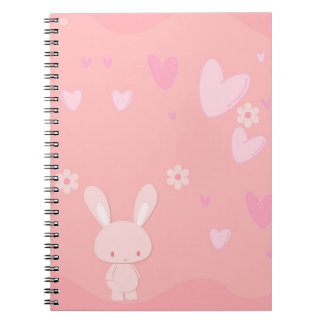 Cute Pink Rabbit with Hearts Illustration Notebook