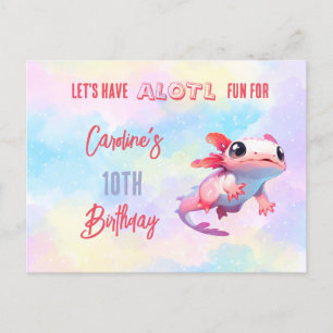 Cute Pink Rainbow Axolotl Birthday Party Invitation Postcard