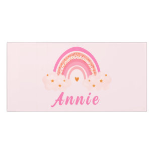 Cute Pink Rainbow Baby Girl Personalized Name Door Sign