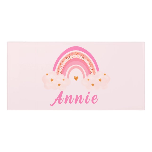 Cute Pink Rainbow | Baby Girl | Personalized Name Door Sign (Classic Front)