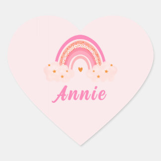 Cute Pink Rainbow | Baby Girl | Personalized Name Heart Sticker