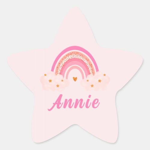 Cute Pink Rainbow  Baby Girl  Personalized Name Star Sticker