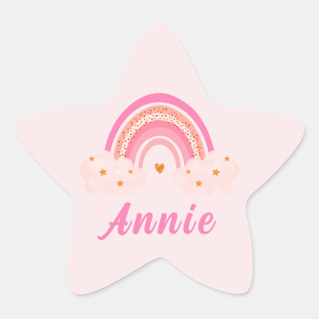 Cute Pink Rainbow | Baby Girl | Personalized Name Star Sticker (Front)