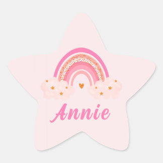 Cute Pink Rainbow | Baby Girl | Personalized Name Star Sticker
