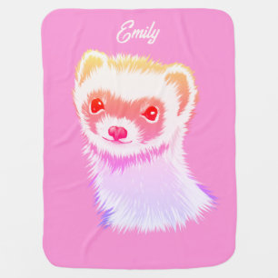 Cute Pink Rainbow Ferret - Girly Animal Illustrati Baby Blanket