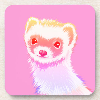 Cute Pink Rainbow Ferret - Girly Animal Illustrati Beverage Coaster