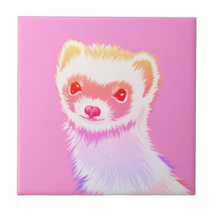 Cute Pink Rainbow Ferret - Girly Animal Illustrati Ceramic Tile