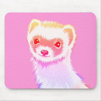 Cute Pink Rainbow Ferret - Girly Animal Illustrati Mouse Pad