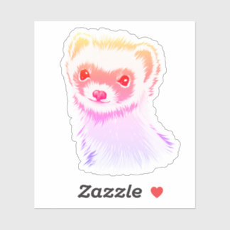 Cute Pink Rainbow Ferret - Girly Animal Illustrati Sticker