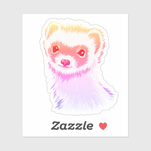 Cute Pink Rainbow Ferret - Girly Animal Illustrati Sticker (Sheet)
