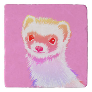 Cute Pink Rainbow Ferret - Girly Animal Illustrati Trivet