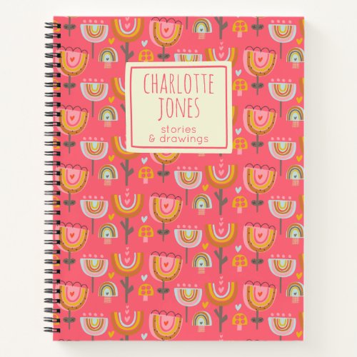 Cute Pink Rainbow Flowers Personalized Story Notebook