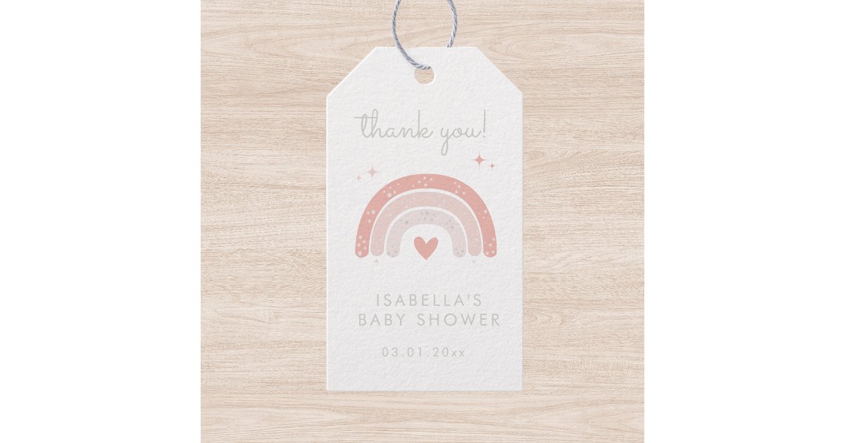 Cute Pink Rainbow Girl Baby Shower Thank you Gift Tags | Zazzle
