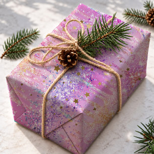 Cute Pink Rainbow Glitter Drips Unicorn Wrapping Paper
