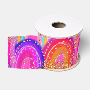 Cute Pink Rainbow Glitter Grosgrain Ribbon