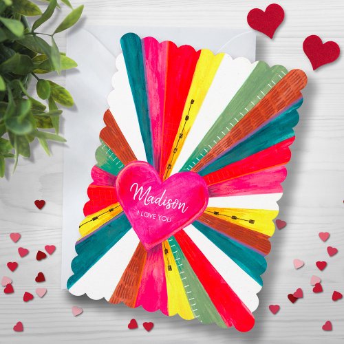 Cute Pink Rainbow Heart Holiday Card