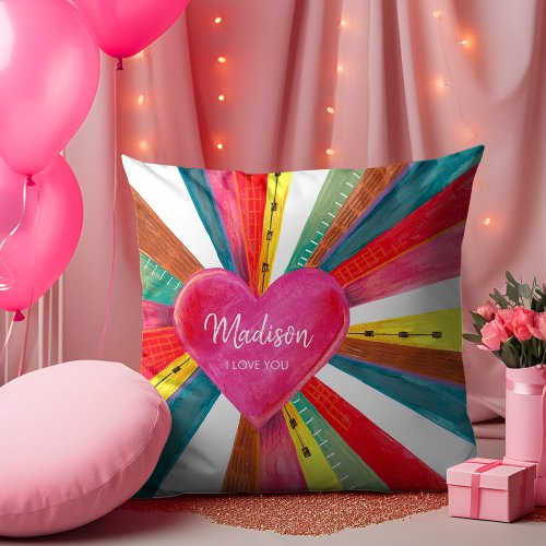 Cute Pink Rainbow Heart Throw Pillow