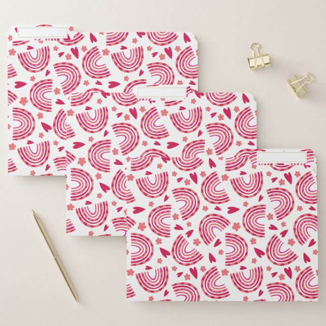 Cute Pink Rainbow & Hearts Pattern Kids File Folder (Set)