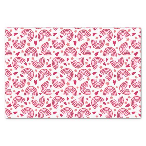 Cute Pink Rainbow  Hearts Pattern Kids Tissue Paper