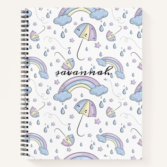 Cute Pink Rainbow Monogram Sketchbook Notebook (Front)