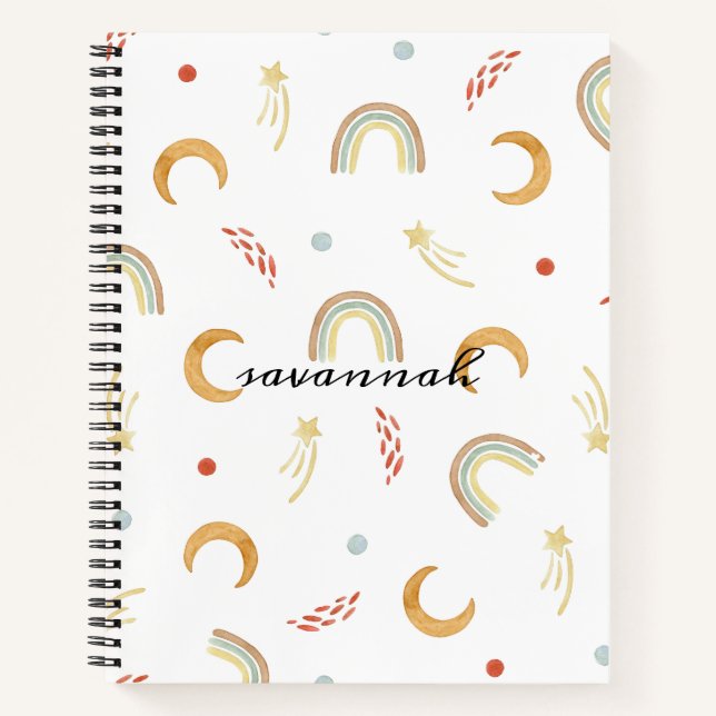 Cute Pink Rainbow Monogram Sketchbook Notebook (Front)