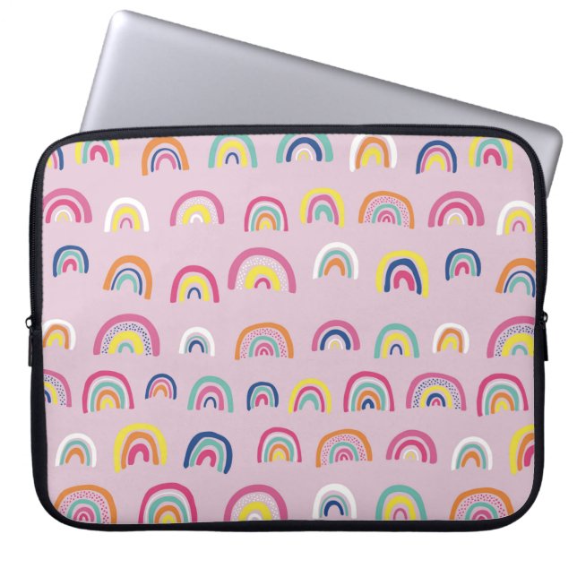 Cute pink rainbow pattern laptop sleeve (Front)
