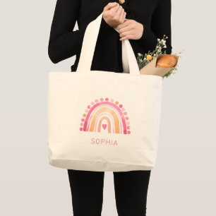 Cute Pink Rainbow personalized Large Tote Bag