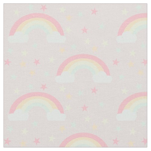 Cute Pink Rainbow  Stars Cloud Soft Pastel Colors Fabric