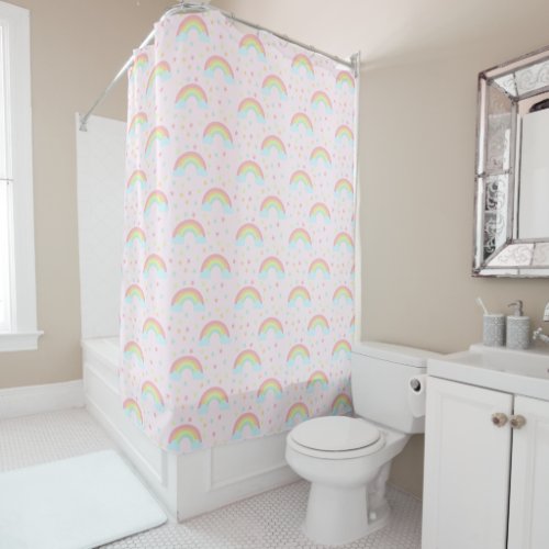 Cute Pink Rainbow Stars Cloud Soft Pastel colors Shower Curtain