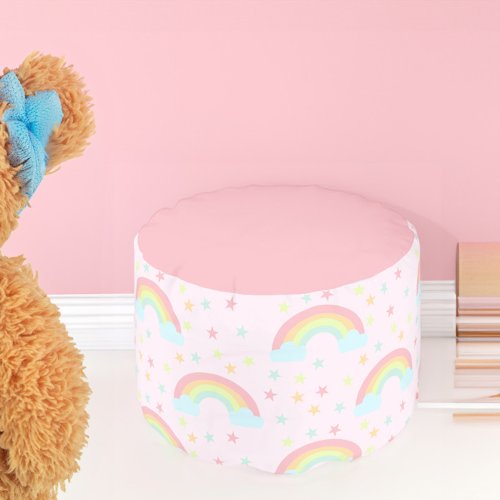 cute pink rainbow stars soft pastel colors baby pouf