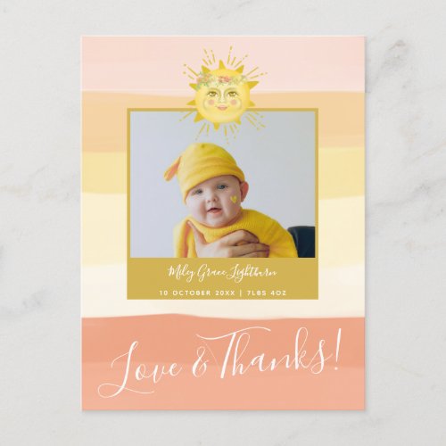 Cute Pink Rainbow Sunshine Baby Shower Thank You Postcard