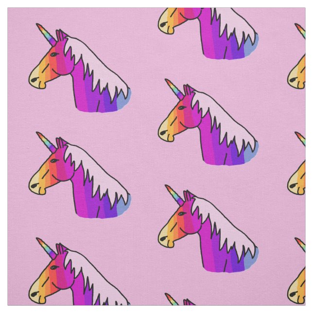 Cute Pink Rainbow Unicorn Girl Pattern Fabric (Swatch)