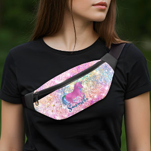 Cute Pink Rainbow unicorn Glitter Fanny Pack